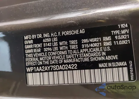 2025 Porsche Cayenne from USA, damaged, VIN WP1AA2AY7SDA02422